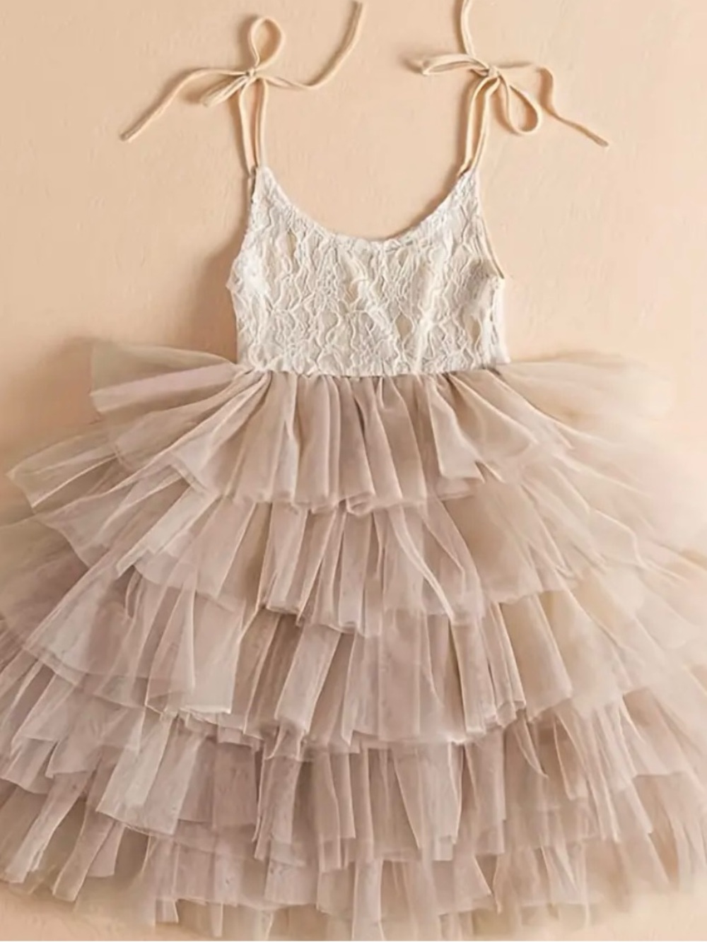 Girls Layered Tulle Party Dress in Champagne - Picture 6 of 7